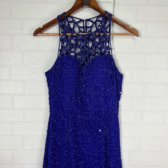 Scala Womens Silk Beaded Dress size Medium Blue Long Dress - Picture 3 of 16